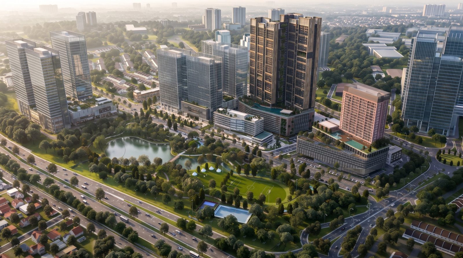 Masterplan beside the 15-acre urban park